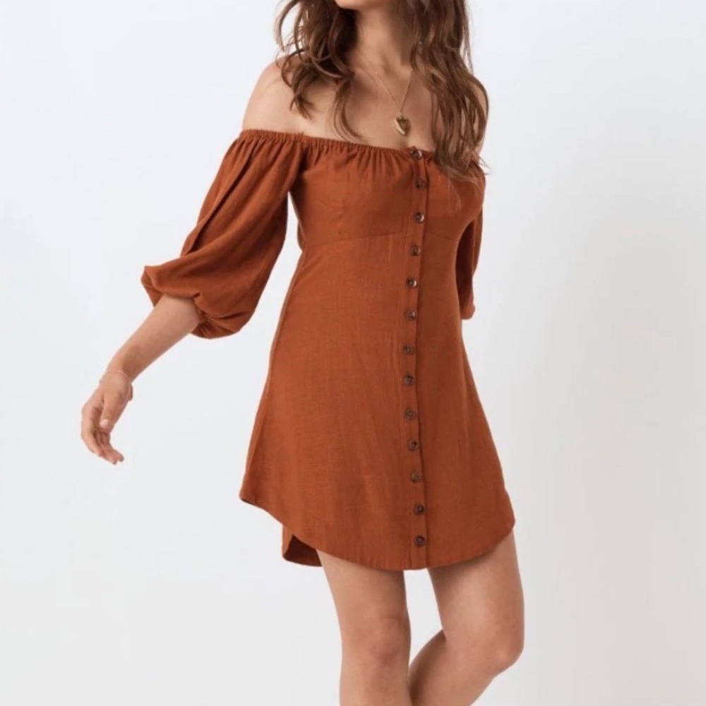 Spell & The Gypsy Collective Rani Mini Dress Womens XS Rust Boho Romantic Linen